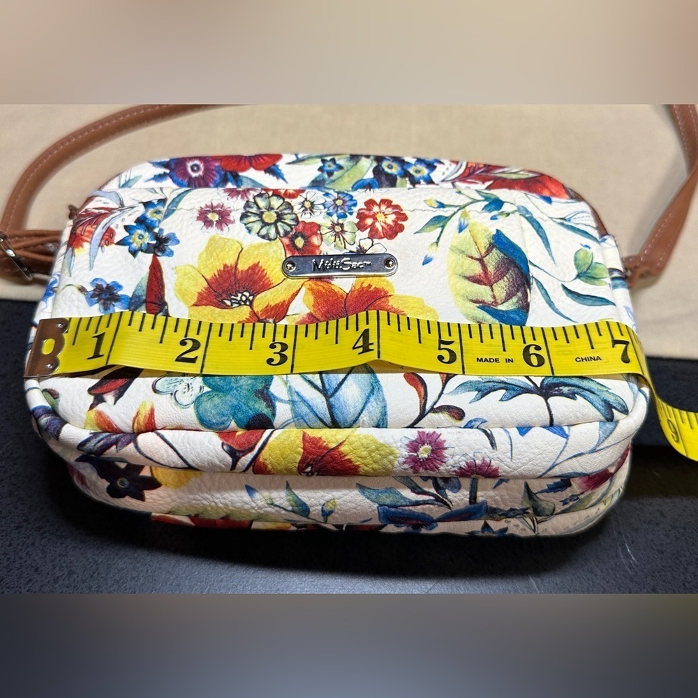 MultiSac Small Crossbody Bag Faux Leather Off-White Multi Color Floral Design - Picture 7 of 13